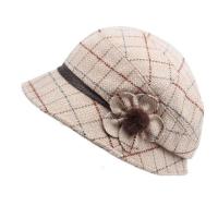 中老年人帽子渔夫帽女士春秋毛呢礼帽时尚保暖女帽盆帽婆婆妈妈帽 新款米色 可调节