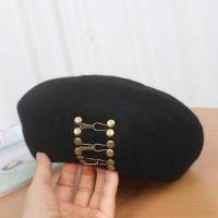 日系高品质手工钉扣羊毛呢黑色贝雷帽子女秋冬百搭潮酷画家帽男潮 黑色 羊毛款 M(56-58cm)