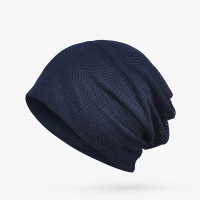 薄款透气包头帽子 秋季女性月子化疗头巾帽 百搭套头帽围脖两用帽 深蓝色(套头帽围脖两用） M（56-58cm）