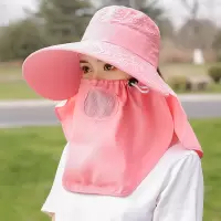 干农活遮阳帽女防晒春秋款夏全遮脸面纱骑车大沿太阳帽大帽檐帽子 粉色蕾丝款（呼吸孔连体） （送防晒袖套）（礼品有限