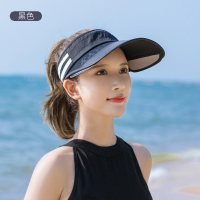 遮阳帽女防晒帽子紫外线遮脸大沿夏季大帽檐空顶帽骑车运动太阳帽 升级款-条纹黑色[送防风绳-骑车不翻] 可调节[加购物车送