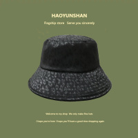 日系个性潮牌缎面豹纹渔夫帽女夏季百搭情侣大檐遮阳帽防晒盆帽子 黑色 M(56-58cm)