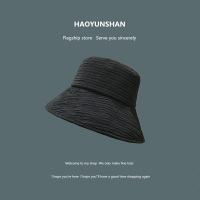 日系小众风褶皱水桶帽女夏季薄款显脸小遮脸防晒渔夫帽遮阳帽子潮 渔夫帽款-黑色 M（56-58cm）