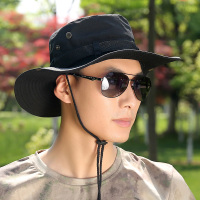 防晒隔热太阳帽渔夫帽户外运动奔尼帽登山钓鱼帽夏季遮阳帽子男女 黑色 可调节(56cm-59cm)