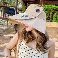 啄木鸟帽子女士夏季新款大帽檐遮阳防晒空顶渔夫帽可扎马尾沙滩帽 款式一米色 均码(56-58cm)