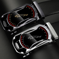 皮带男真皮自动扣头层纯牛皮男士腰带休闲年轻人潮韩版个性裤带 2条装[跑车豹 表扣款]一枪一银 110cm
