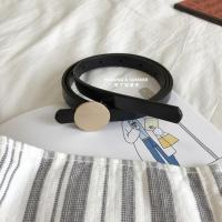 韩版真皮小腰带连衣裙衬衫西装外套腰封实心圆形扣高级感皮带女士 黑色