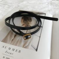 店主自留 无孔腰带柔软细的小皮带2层牛皮可打结连衣裙外套毛衣女 黑色