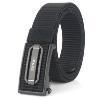 2021新款时尚帆布腰带男新潮自动扣百搭潮流运动休闲透气尼龙皮带 黑色 均码