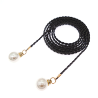 蕾丝腰带女装饰简约百搭细腰绳配连衣裙子珍珠腰链女士丝带夏配饰 WP157-黑色 140cm