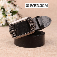 真皮皮带女宽款裤带牛仔裤网红同款时尚欧货百搭女土本命年红腰带 黑色宽款 105cm