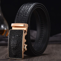 鳄鱼纹滑扣腰带 纯牛皮自动扣皮带 男士青年真皮休闲百搭潮男新款 黑色1 款式1 110cm