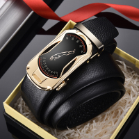 帝狼世家男士皮带真皮自动扣腰带中青年商务休闲韩版牛皮裤带 红盘金色 105cm