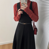 [来思诗]韩剧女主穿搭bi入皮带 真皮收腰配饰简约百搭小腰带 石墨黑