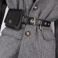 韩版朋克风三排孔宽腰封配西服外套时尚简约腰带女装饰百褶裙学生 单排鸡眼+方形包包