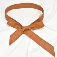 新品秋季女士长款打结百搭连衣裙风衣外套时尚装饰气质PU软皮腰带 棕色