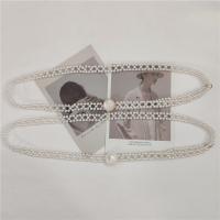 加长珍珠腰链腰带装饰女配裙子时尚百搭连衣裙小香风配饰白色收腰 银色 椭圆扣 加长珍珠腰带