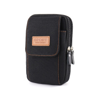 新款手机包男士横竖款手机套多功能手机袋腰带挂包帆布穿皮带腰包 银色 黑色加大7寸竖款