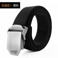 冬季新款户外腰带男士皮带帆布休闲简约运动腰带尼龙腰带编织裤带 合金扣 黑色 均码