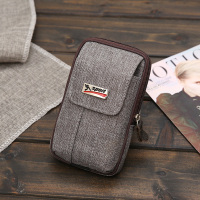 横竖款帆布手机袋挂包新款手机腰包男穿皮带手机套腰带腰包多功能 竖版灰色