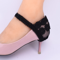 性感调节黑色蕾丝花朵鞋跟套 高跟鞋皮鞋束鞋带 防掉跟鞋子不跟脚 带调节扣34-39码 黑色