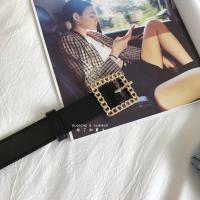 欧美新款网红款腰带链条方扣装饰宽皮带2020女士裤带复古时尚腰封 黑色