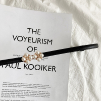 腰带女配大衣气质珍珠细款百搭收腰腰封时髦装饰时尚免打孔小皮带 黑色