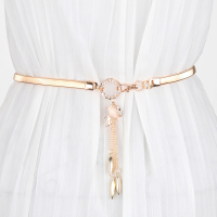 流苏金属腰链女士装饰简约百搭弹力束腰松紧吊坠配连衣裙子细腰带 金色 小鱼 68cm