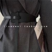 束腰打结腰带女韩版时尚百搭装饰配连衣裙子西装毛衣大衣裙子收腰 黑色 打结宽腰封皮纹路