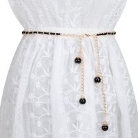 买2送1腰链女装饰百搭韩版时尚皮带配连衣裙腰带细腰封珍珠金属链 新品YL009 黑色