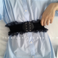 韩国气质蕾丝腰带女弹力松紧百搭配连衣裙子衣服收腰复古腰封装饰 黑色 蕾丝花边腰带