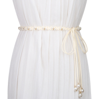 时尚珍珠腰带女士装饰细腰链简约百搭甜美配连衣裙子毛衣流苏腰绳 杏色