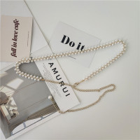 腰链女士装饰细腰带简约百搭配连衣裙双排小珍珠时尚小皮带裙带 珍珠色