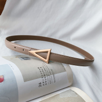 时尚纯牛皮三角扣头腰带女装饰连衣裙配裤子百搭休闲真皮细小皮带 浅卡其色