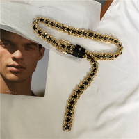 编织粗链条腰链女装饰连衣裙简约百搭韩版时尚西装细腰带配裙子潮 金色黑色 编织腰封