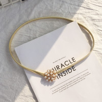 弹力细腰带女配毛衣金色珍珠腰链装饰连衣裙简约百搭金属束腰裙带 金色 60cm