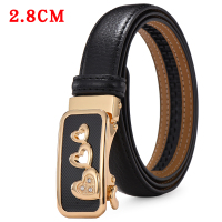皮带女士真皮牛皮红色时尚腰带自动扣韩版简约休闲百搭装饰裤带潮 2.8cm[黑色]三爱心款 100cm