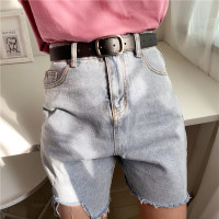 韩国女士百搭皮带复古亚光黑色装饰简约腰带时尚潮流学生牛仔裤带 黑色-日字金属扣