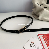 皮带女士韩国真皮平滑扣细腰带装饰 休闲百搭窄韩版女款小皮带 黑色