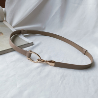 简约百搭合金挂钩可调节真皮细腰带女装饰配裙子连衣裙牛皮小皮带 浅卡其色