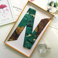 2020年新款梵高油画法式丝巾发带小长条绑包手柄包包缠带丝带女潮 S49（绿色）5*95cm