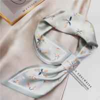 春秋季复古小丝巾百搭装饰发带布扣丝巾气质领巾长条多功能小围巾 君子兰豆绿