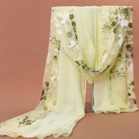 杭州丝绸丝巾女百搭春秋冬季秋款洋气时尚围巾长款披肩薄大纱巾 梅花绿[165*70厘米