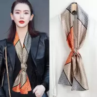 围巾女士春秋丝巾搭西装洋气时尚韩版百搭细窄长条小丝巾领巾包包 时光站台-咖橘