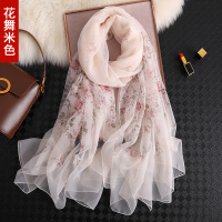 杭州丝绸真丝丝巾女百搭秋款洋气时尚长款纱巾春秋冬季桑蚕丝围巾 花舞米色