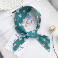 ins潮夏季百搭飘带韩国小丝巾女春秋细窄小长条时尚气质领巾丝带 串爱心沉绿