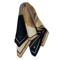 丝巾女百搭春秋小方巾女时尚洋气围巾围脖护颈职业领巾条纹丝巾夏 黑色