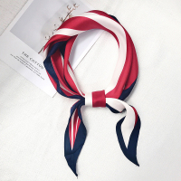 新款菱形小丝巾春夏季ins小丝巾女长条韩版百搭小领巾头巾绑包包 条纹红色