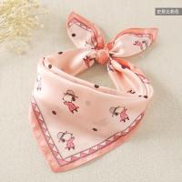 桑蚕丝儿童丝巾婴儿真丝围巾秋季男童女童小方巾宝宝三角巾潮 史卢比粉色 儿童(尺寸:53*53cm)