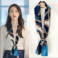 小百搭款~气质复古搭配衬衫小长条飘带丝巾韩国腰带发带小领巾女 锁链 藏青色